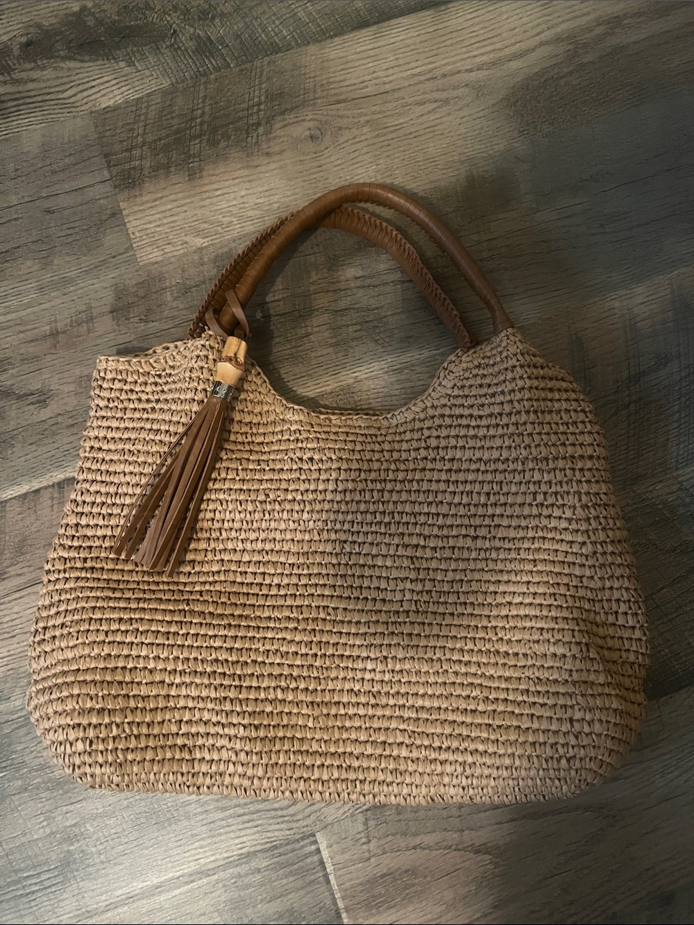 Tommy Bahama Woven Straw Tote in Brown with Tassel - Picture 6 of 6